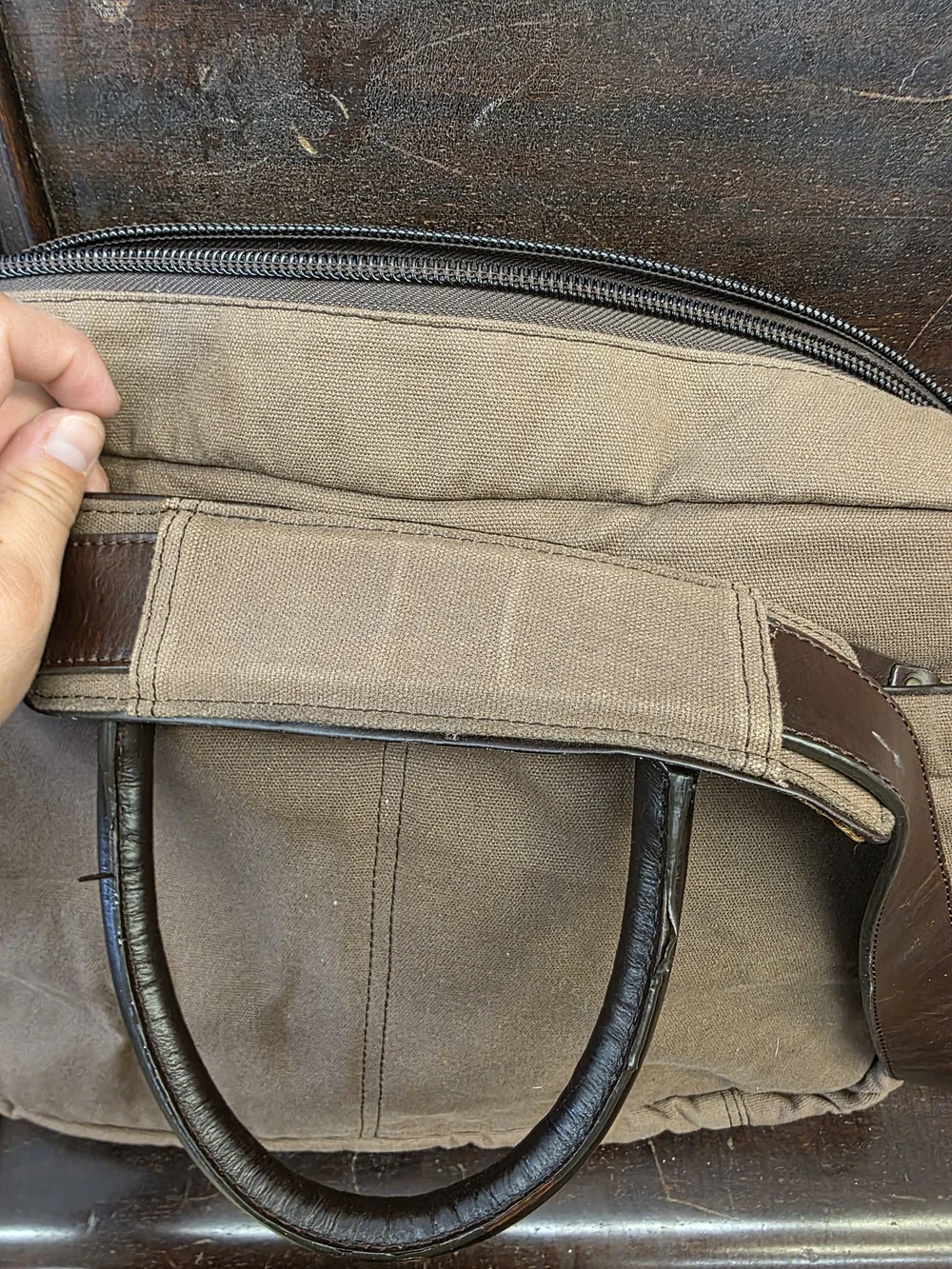 Duluth Trading Co Brown Canvas Laptop Brief with Dark Leather Trim